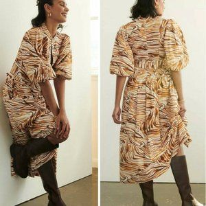 New ~ Anthropologie Love the Label Chakka Honey Puff-Sleeved Midi Dress XS
